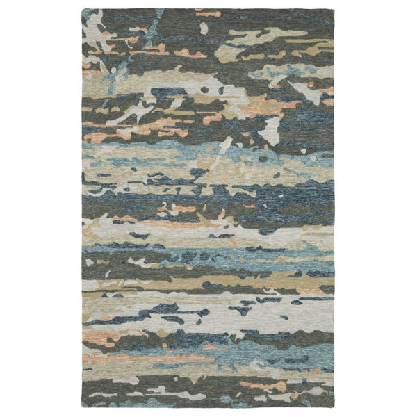 HomeRoots 5' Abstract Gray and Blue Hand-Tufted Wool Area Rug - Soft, Durable, and Perfect for Any Room Decor 5' X 8' 575944