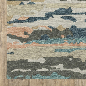 HomeRoots 5' Abstract Gray and Blue Hand-Tufted Wool Area Rug - Soft, Durable, and Perfect for Any Room Decor 5' X 8' 575944