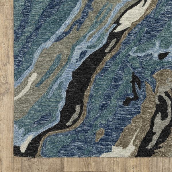 Homeroots 5' Abstract Hand-tufted Area Rug In Blue And Teal - Elevate Your Space With Style And Warmth 5' X 8' Wool 575946