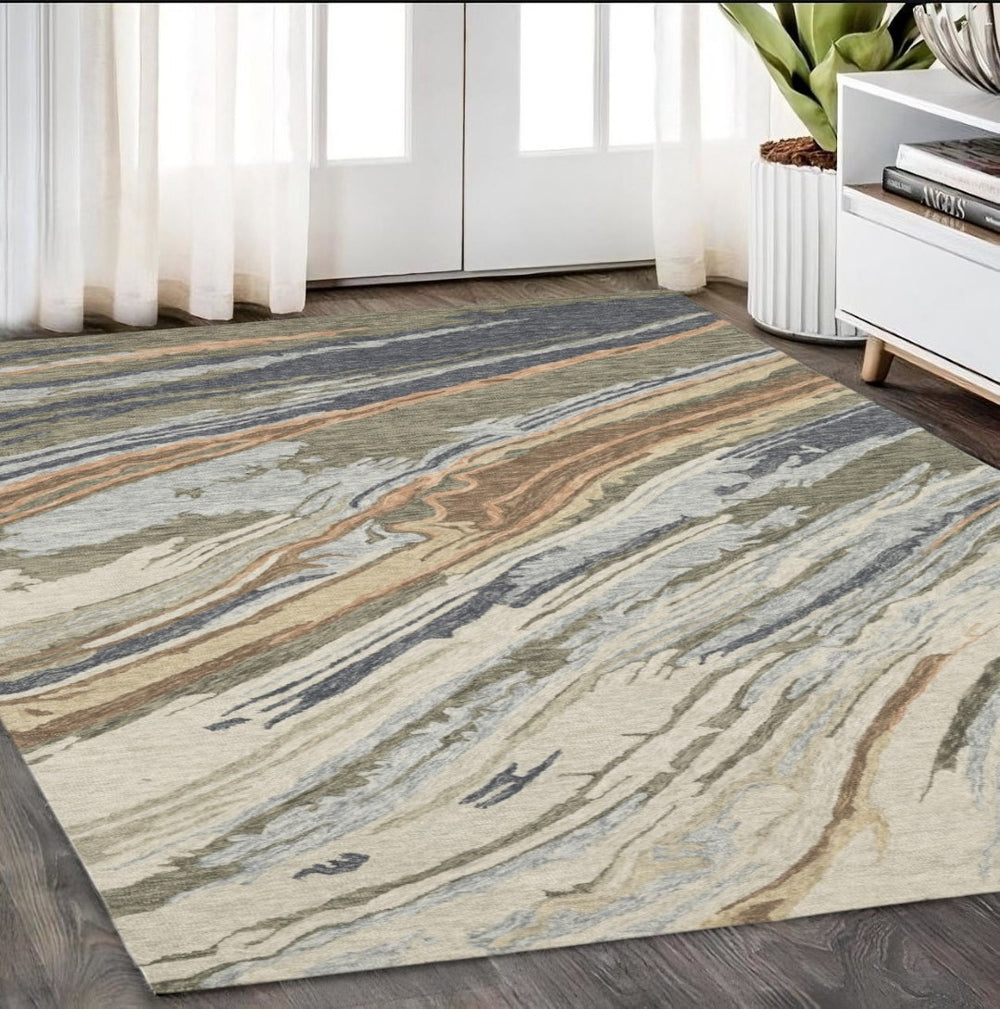 HomeRoots 5' Gray and Blue Wool Abstract Hand-Tufted Area Rug - Modern Comfort for Your Living Space Decor 5' X 8' 575947