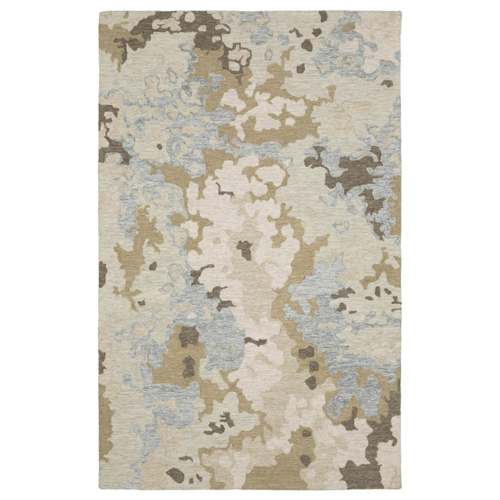 HomeRoots 5' Hand-Tufted Wool Area Rug with Beige and Blue Abstract Design for Modern Home Décor Comfort 5' X 8' 575949