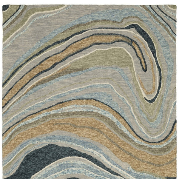 HomeRoots 5' Gray and Blue Wool Hand-Tufted Area Rug - Modern Abstract Design for Stylish Home Décor 5' X 8' 575950
