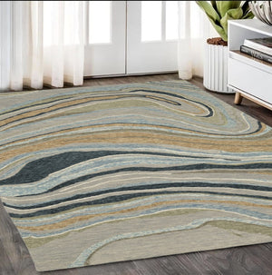 HomeRoots 5' Gray and Blue Wool Hand-Tufted Area Rug - Modern Abstract Design for Stylish Home Décor 5' X 8' 575950