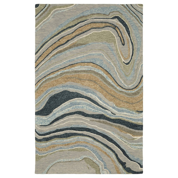HomeRoots 5' Gray and Blue Wool Hand-Tufted Area Rug - Modern Abstract Design for Stylish Home Décor 5' X 8' 575950