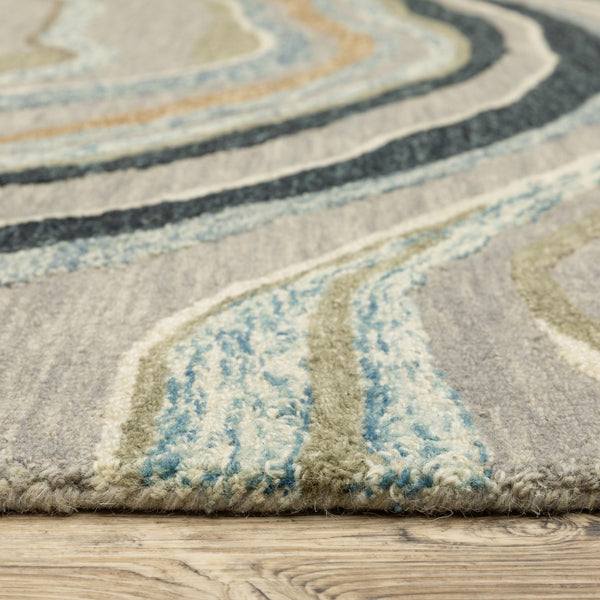 HomeRoots 5' Gray and Blue Wool Hand-Tufted Area Rug - Modern Abstract Design for Stylish Home Décor 5' X 8' 575950