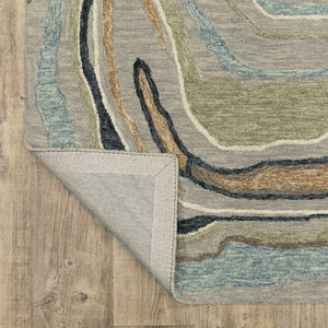 HomeRoots 5' Gray and Blue Wool Hand-Tufted Area Rug - Modern Abstract Design for Stylish Home Décor 5' X 8' 575950
