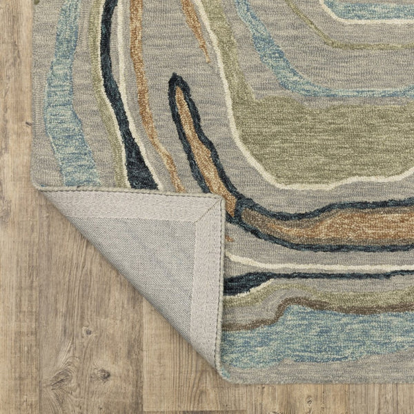 HomeRoots 5' Gray and Blue Wool Hand-Tufted Area Rug - Modern Abstract Design for Stylish Home Décor 5' X 8' 575950