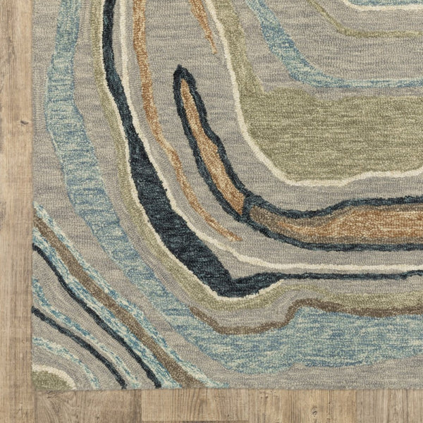 HomeRoots 5' Gray and Blue Wool Hand-Tufted Area Rug - Modern Abstract Design for Stylish Home Décor 5' X 8' 575950