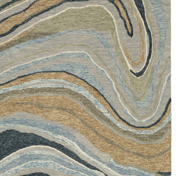HomeRoots 5' Gray and Blue Wool Hand-Tufted Area Rug - Modern Abstract Design for Stylish Home Décor 5' X 8' 575950