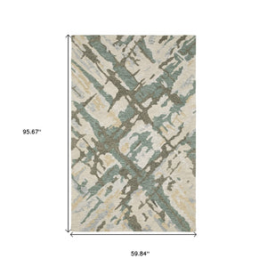HomeRoots 5' Hand-Tufted Wool Area Rug in Gray and Teal - Contemporary Abstract Design for Cozy Spaces 5' X 8' 575951