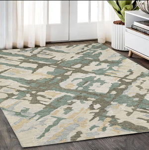 HomeRoots 5' Hand-Tufted Wool Area Rug in Gray and Teal - Contemporary Abstract Design for Cozy Spaces 5' X 8' 575951