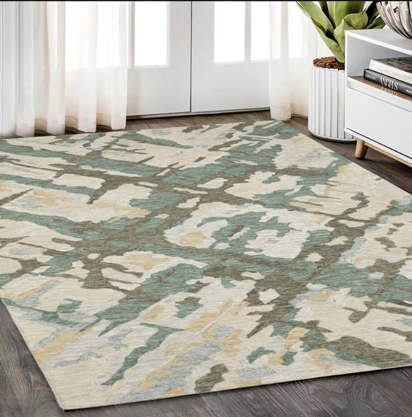 HomeRoots 5' Hand-Tufted Wool Area Rug in Gray and Teal - Contemporary Abstract Design for Cozy Spaces 5' X 8' 575951