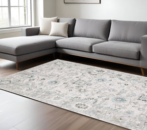 HomeRoots 10' Ivory and Teal Hand-Tufted Oriental Runner Rug - Artisan Crafted for Timeless Elegance and Comfort 6' X 9' 575956