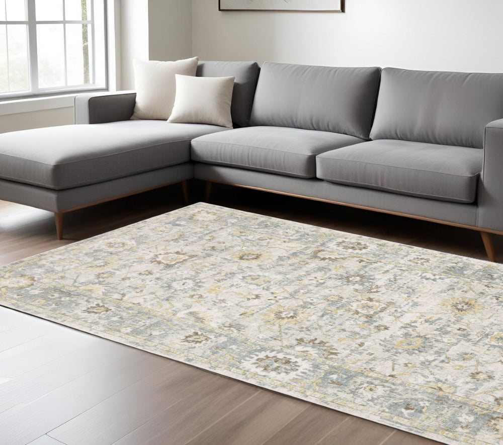 HomeRoots 10' Hand-Tufted Ivory and Blue Oriental Runner Rug - Elegant Design for Hallways and Entryways 6' X 9' 575958