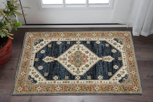 Homeroots 2' Blue Medallion Power Loom Area Rug - Stain Resistant, Soft Texture Perfect For Homes With Kids & Pets 3' X 5' Polypropylene 575959