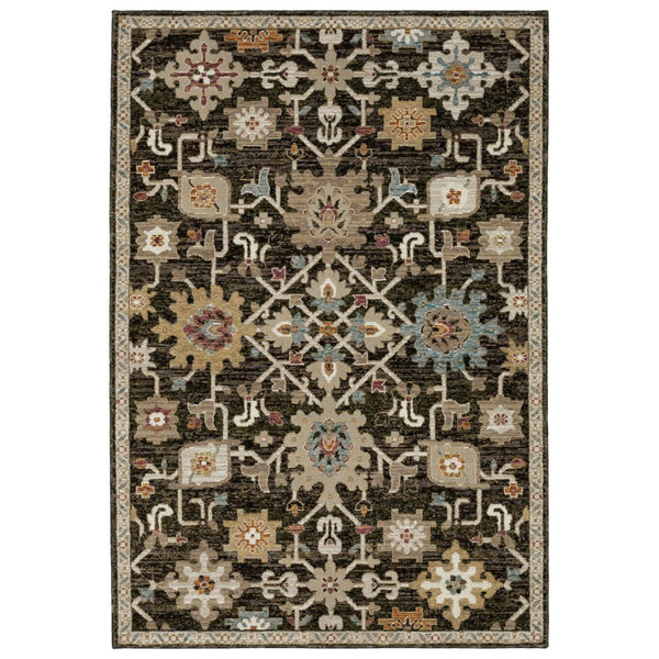 HomeRoots 3' Classic Brown, Black, and Tan Oriental Area Rug – Stylish, Stain-Resistant Home Essential 3' X 5' 575960