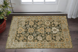 Homeroots 2' Enchanting Green Oriental Area Rug - Stain Resistant, Perfect For Homes With Kids And Pets! 3' X 5' Polypropylene 575962