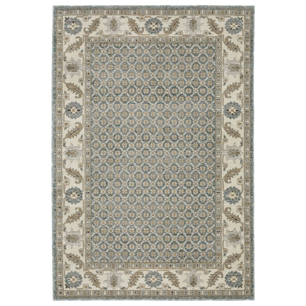 HomeRoots 3' Timeless Blue and Ivory Oriental Area Rug - Durable, Stain-Resistant Design for Home Elegance 3' X 5' 575964