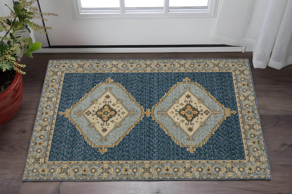 Homeroots 2' Blue Medallion Area Rug – Stain-resistant Power Loom Design For Stylish Spaces With Kids & Pets 3' X 5' Polypropylene 575965