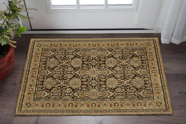 Homeroots 2' Brown Oriental Area Rug - Elegant Design, Stain Resistant, Perfect For Homes With Kids And Pets 3' X 5' Polypropylene 575966