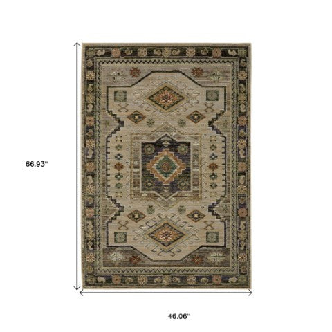 Homeroots 2' Stunning Blue Tribal Area Rug - Stain Resistant, Perfect For Kids And Pets, Adds Warmth To Any Space 3' X 5' Polypropylene 575968