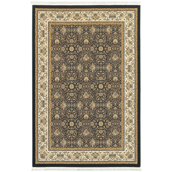 Homeroots 4' Navy Blue Oriental Area Rug With Fringe – Stylish, Stain-resistant Design For Every Home Space 7' X 10' Polypropylene 575971