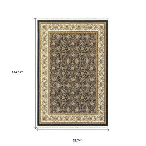 Homeroots 4' Navy Blue Oriental Area Rug With Fringe – Stylish, Stain-resistant Design For Every Home Space 7' X 10' Polypropylene 575971