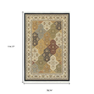 Homeroots 4' Navy Blue Oriental Area Rug With Fringe – Stylish, Stain-resistant Design For Every Home Space 7' X 10' Polypropylene 575972