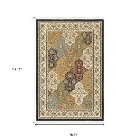 Homeroots 4' Navy Blue Oriental Area Rug With Fringe – Stylish, Stain-resistant Design For Every Home Space 7' X 10' Polypropylene 575972