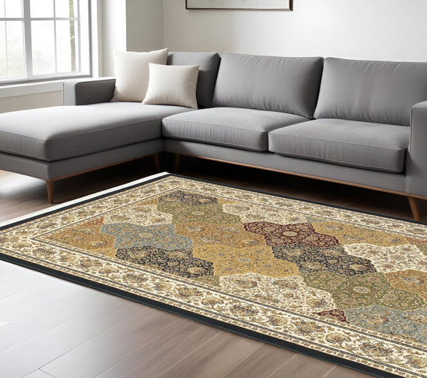 Homeroots 4' Navy Blue Oriental Area Rug With Fringe – Stylish, Stain-resistant Design For Every Home Space 7' X 10' Polypropylene 575972