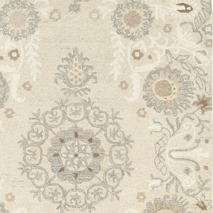 Homeroots 4' Sand Wool Floral Hand Tufted Area Rug - Elevate Your Living Space With Elegant Design And Comfort 5' X 8' Wool 575973