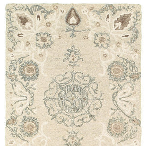 Homeroots 4' Sand Wool Floral Hand Tufted Area Rug - Elevate Your Living Space With Elegant Design And Comfort 8' Runner Wool 575974