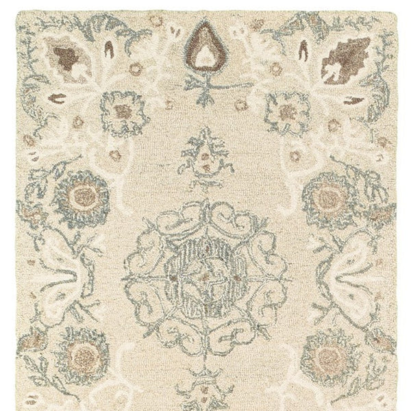 Homeroots 4' Sand Wool Floral Hand Tufted Area Rug - Elevate Your Living Space With Elegant Design And Comfort 8' Runner Wool 575974