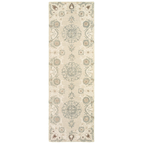 Homeroots 4' Sand Wool Floral Hand Tufted Area Rug - Elevate Your Living Space With Elegant Design And Comfort 8' Runner Wool 575974