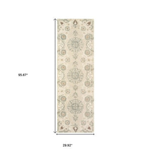 Homeroots 4' Sand Wool Floral Hand Tufted Area Rug - Elevate Your Living Space With Elegant Design And Comfort 8' Runner Wool 575974