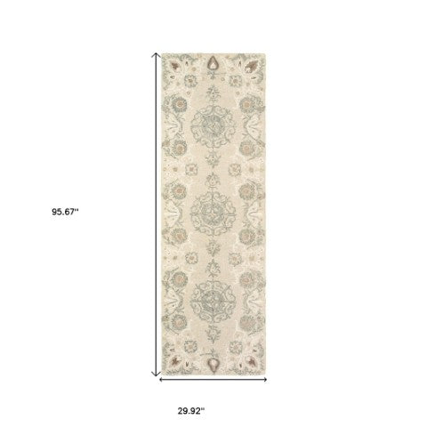 Homeroots 4' Sand Wool Floral Hand Tufted Area Rug - Elevate Your Living Space With Elegant Design And Comfort 8' Runner Wool 575974