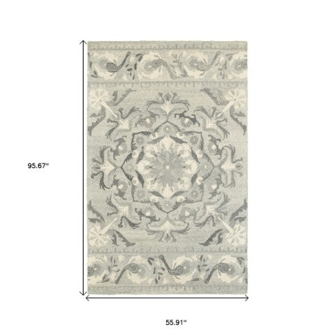 Homeroots 4' Elegant Wool Floral Hand-tufted Area Rug - Enrich Your Space With Artistic Charm And Style 5' X 8' Wool 575975