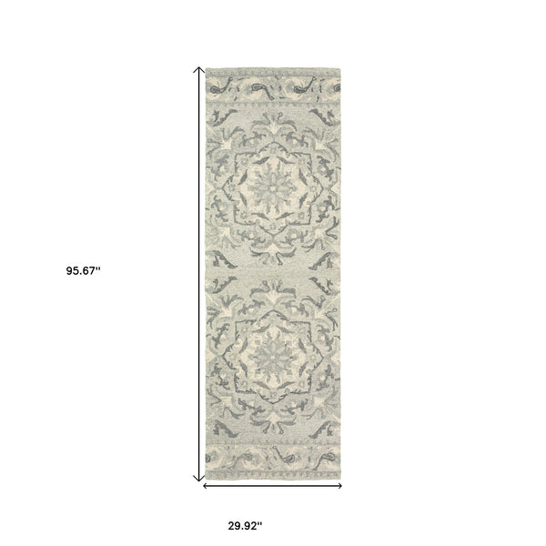 Homeroots 4' Elegant Wool Floral Hand-tufted Area Rug - Enrich Your Space With Artistic Charm And Style 8' Runner Wool 575976