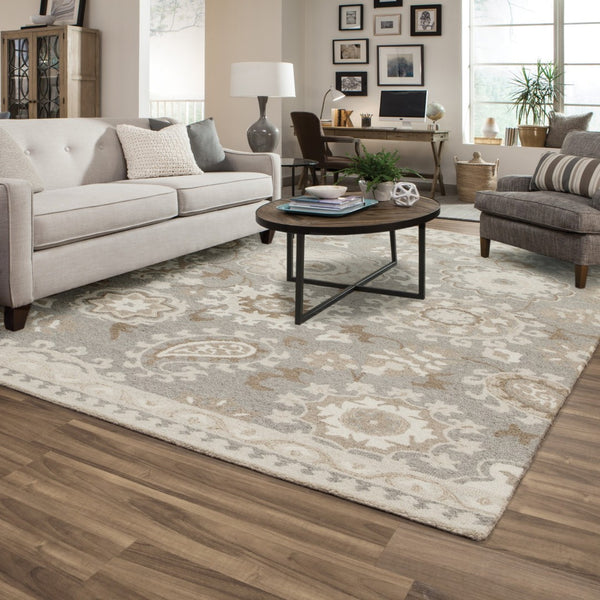 Homeroots 4' Gray Floral Hand-tufted Wool Area Rug - Elegant Design To Elevate Your Living Space Decor 5' X 8' Wool 575979
