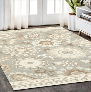 Homeroots 4' Gray Floral Hand-tufted Wool Area Rug - Elegant Design To Elevate Your Living Space Decor 5' X 8' Wool 575979