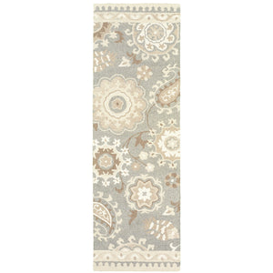 Homeroots 4' Gray Floral Hand-tufted Wool Area Rug - Elegant Design To Elevate Your Living Space Decor 8' Runner Wool 575980