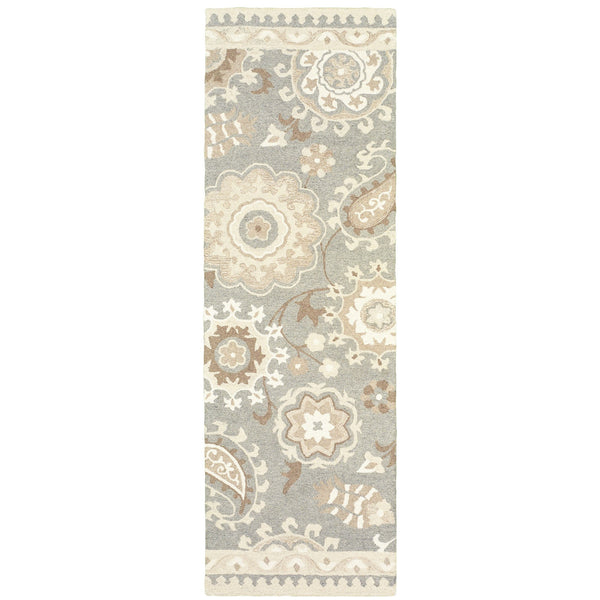 Homeroots 4' Gray Floral Hand-tufted Wool Area Rug - Elegant Design To Elevate Your Living Space Decor 8' Runner Wool 575980