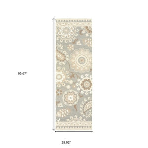 Homeroots 4' Gray Floral Hand-tufted Wool Area Rug - Elegant Design To Elevate Your Living Space Decor 8' Runner Wool 575980