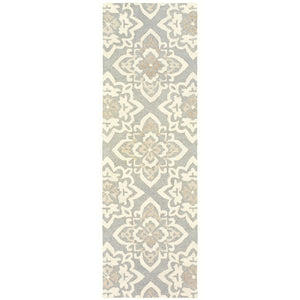 HomeRoots 4' Gray and Sand Wool Geometric Area Rug - Hand-Tufted Modern Design for Any Space's Warmth 8' Runner 575982