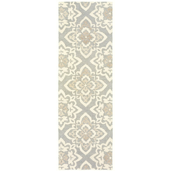 HomeRoots 4' Gray and Sand Wool Geometric Area Rug - Hand-Tufted Modern Design for Any Space's Warmth 8' Runner 575982