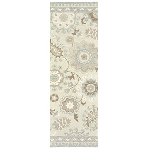 HomeRoots 4' Timeless Hand-Tufted Wool Area Rug in Ivory and Gray Floral Design for Elegant Home Décor 8' Runner 575984