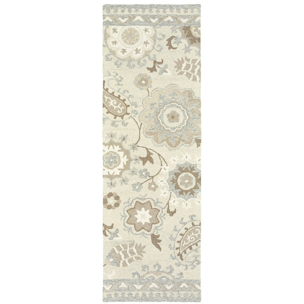 HomeRoots 4' Timeless Hand-Tufted Wool Area Rug in Ivory and Gray Floral Design for Elegant Home Décor 8' Runner 575984