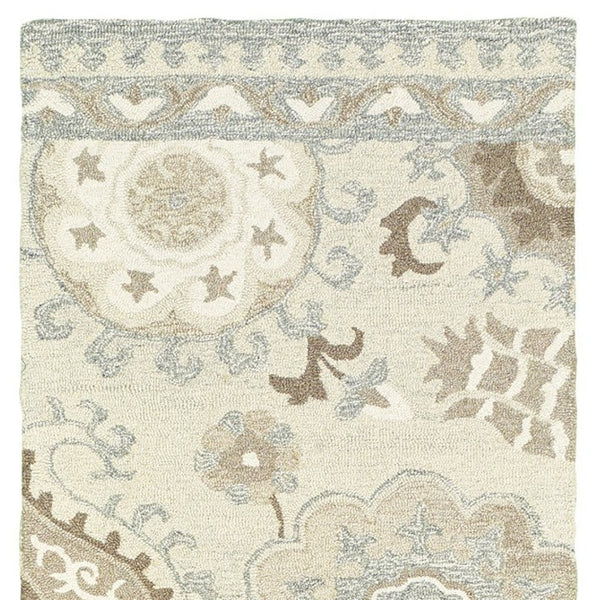Homeroots 4' Ivory Floral Hand-tufted Area Rug - Elegant Wool Design For Cozy, Neutral Home Decor Solutions 8' Runner Wool 575984