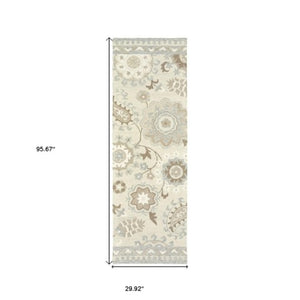 Homeroots 4' Ivory Floral Hand-tufted Area Rug - Elegant Wool Design For Cozy, Neutral Home Decor Solutions 8' Runner Wool 575984