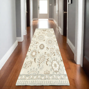 Homeroots 4' Ivory Floral Hand-tufted Area Rug - Elegant Wool Design For Cozy, Neutral Home Decor Solutions 8' Runner Wool 575984